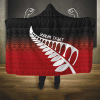 Red Silver Fern Spirit Taniko Tukutuku Personalised Hooded Blanket LT9 - Polynesian Pride