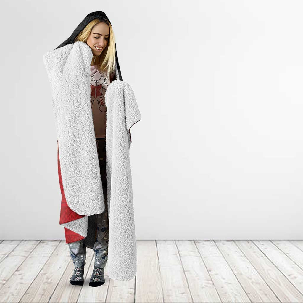 Red Silver Fern Spirit Taniko Tukutuku Personalised Hooded Blanket LT9 - Polynesian Pride