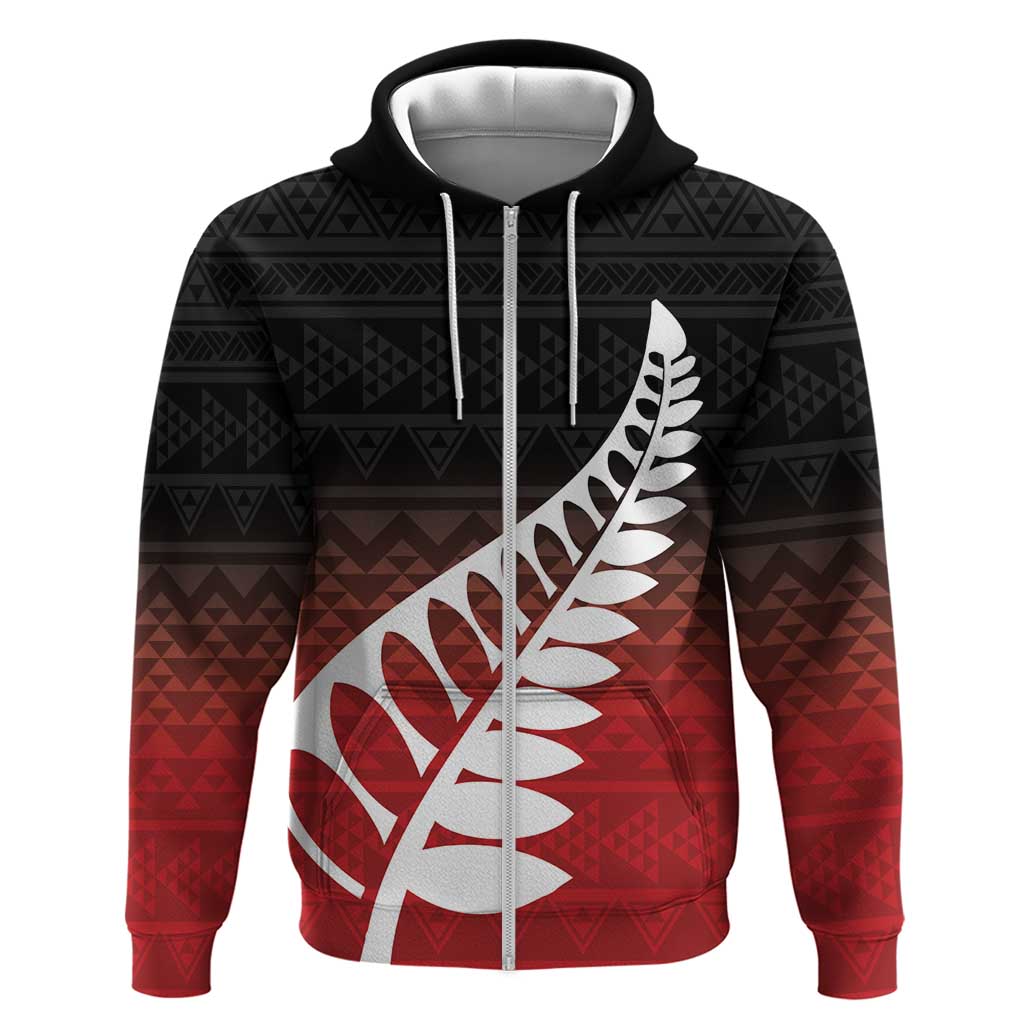 Red Silver Fern Spirit Taniko Tukutuku Personalised Hoodie