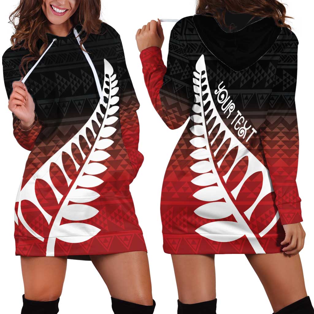 Red Silver Fern Spirit Taniko Tukutuku Personalised Hoodie Dress