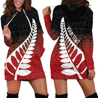 Red Silver Fern Spirit Taniko Tukutuku Personalised Hoodie Dress