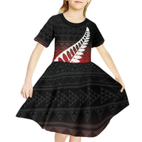 Red Silver Fern Spirit Taniko Tukutuku Personalised Kid Short Sleeve Dress