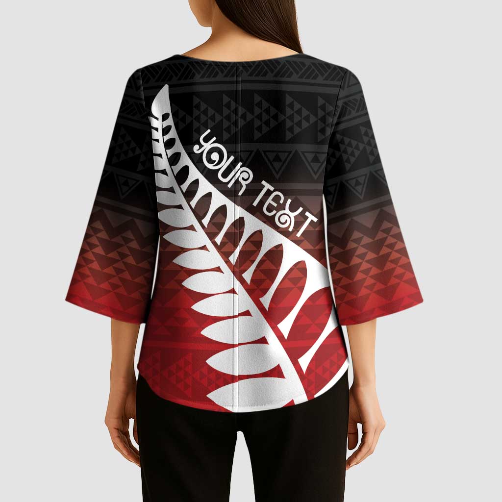 Red Silver Fern Spirit Taniko Tukutuku Personalised Kimono Sleeve Blouse - Polynesian Pride