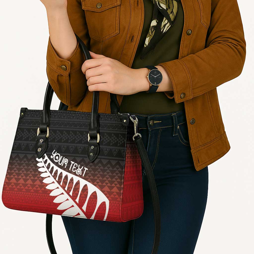 Red Silver Fern Spirit Taniko Tukutuku Personalised Leather Bag - Polynesian Pride