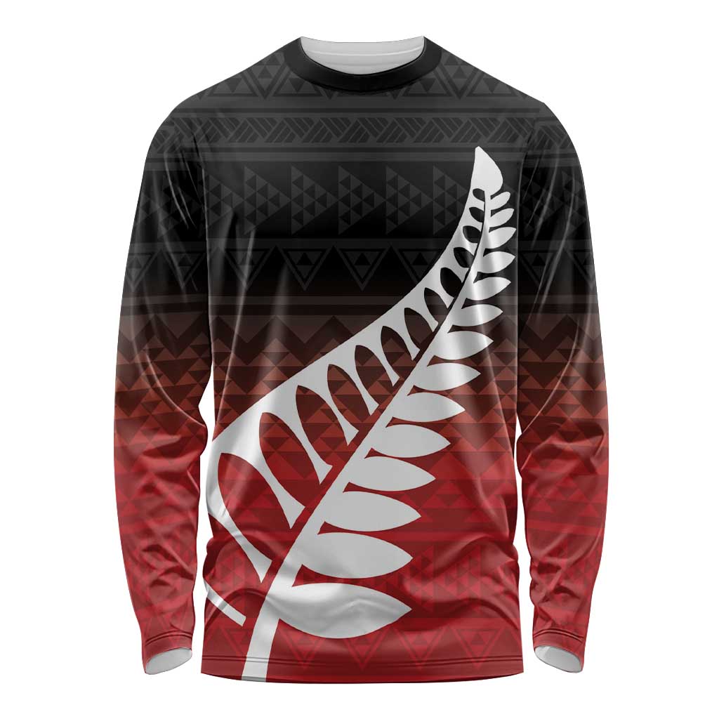 Red Silver Fern Spirit Taniko Tukutuku Personalised Long Sleeve Shirt LT9 Unisex Red - Polynesian Pride