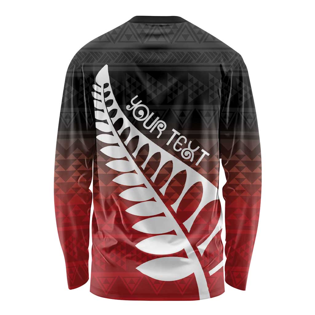 Red Silver Fern Spirit Taniko Tukutuku Personalised Long Sleeve Shirt LT9 - Polynesian Pride