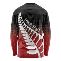 Red Silver Fern Spirit Taniko Tukutuku Personalised Long Sleeve Shirt LT9 - Polynesian Pride