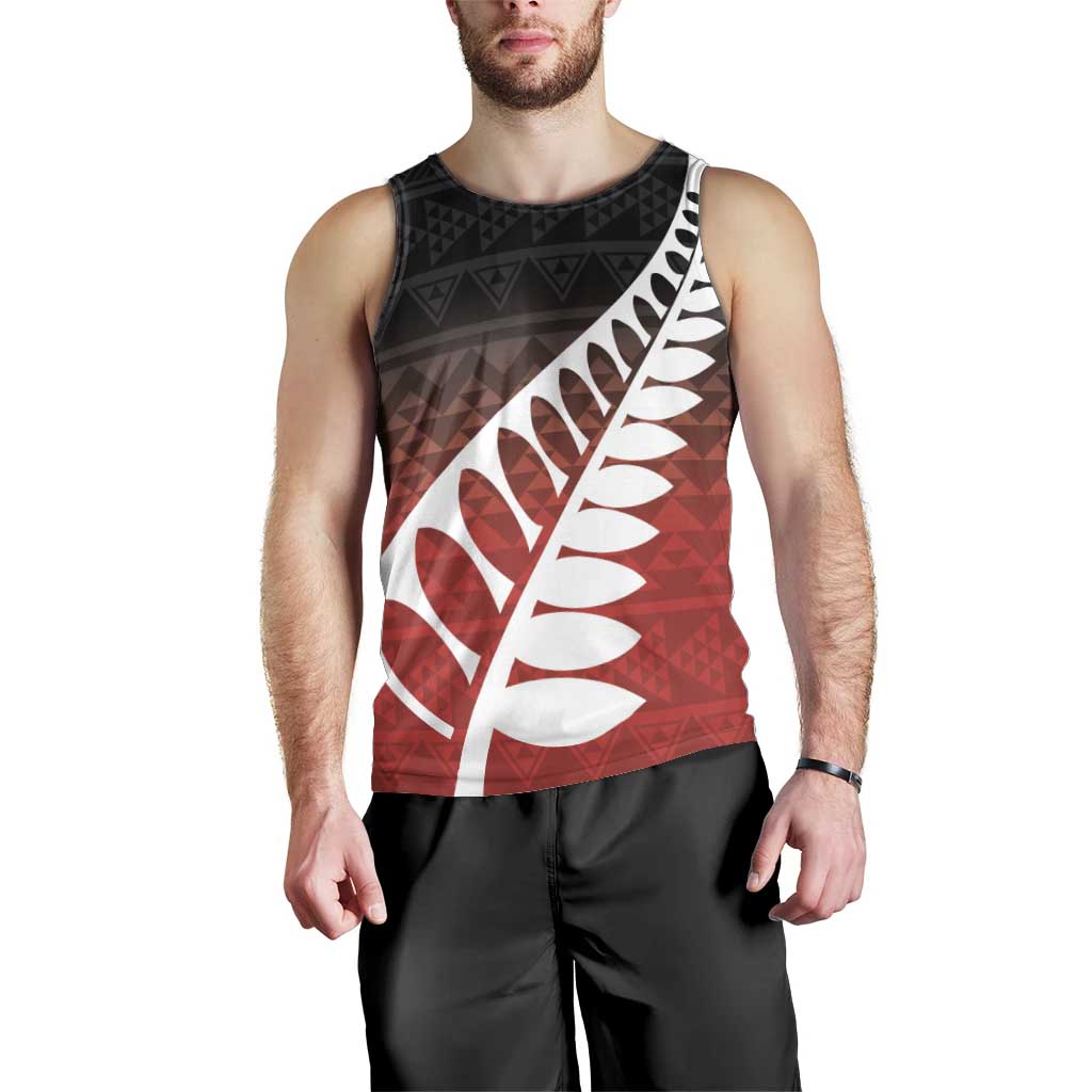 Red Silver Fern Spirit Taniko Tukutuku Personalised Men Tank Top LT9 - Polynesian Pride