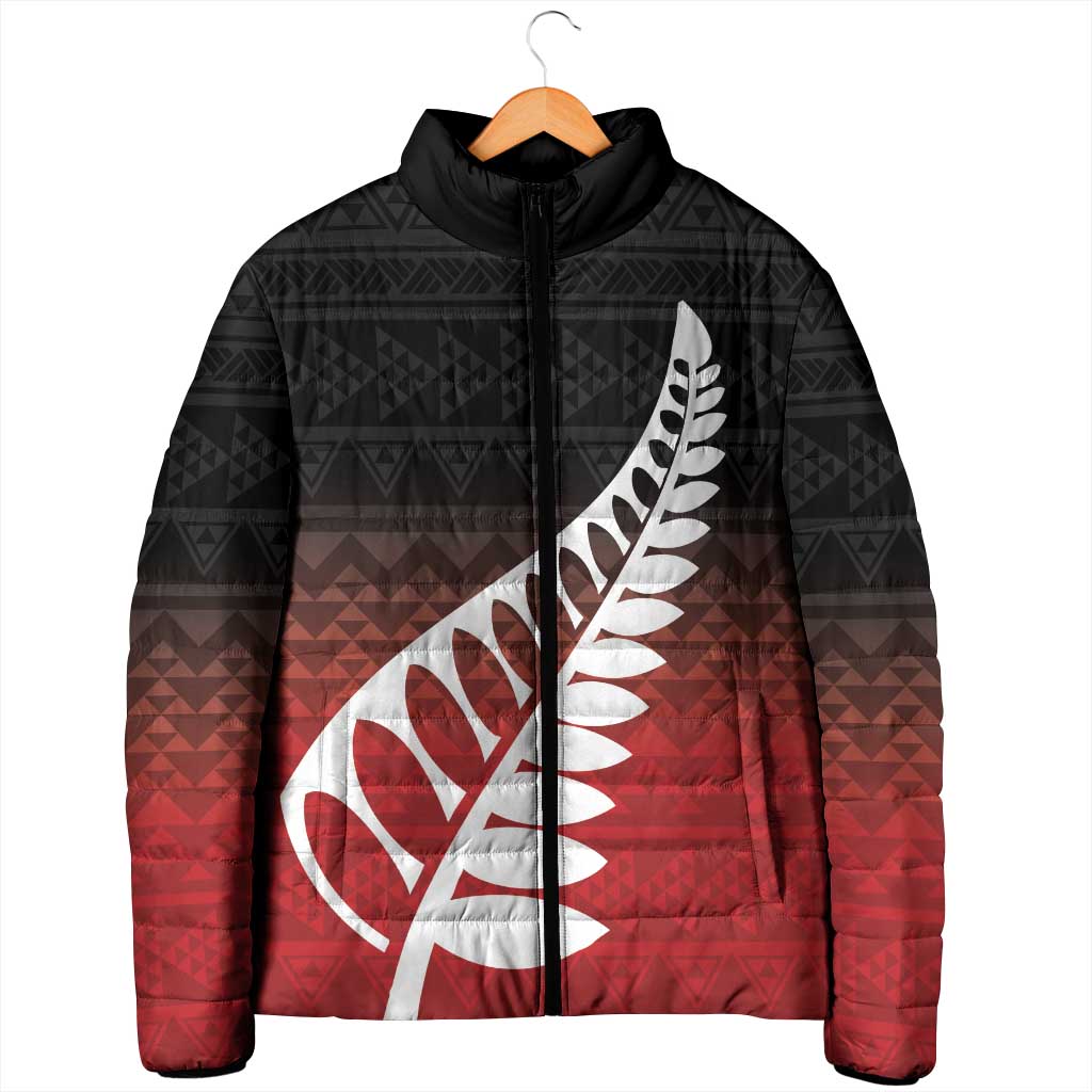 Red Silver Fern Spirit Taniko Tukutuku Personalised Padded Jacket - Polynesian Pride