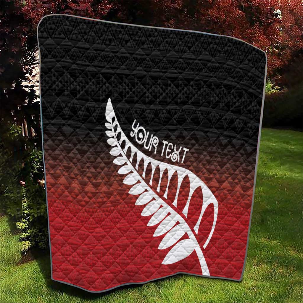 Red Silver Fern Spirit Taniko Tukutuku Personalised Quilt