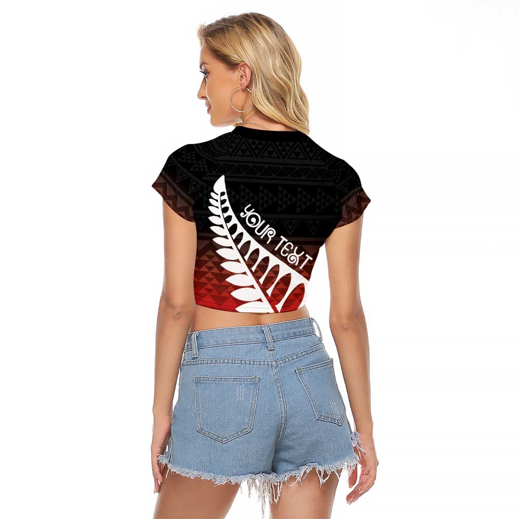 Red Silver Fern Spirit Taniko Tukutuku Personalised Raglan Cropped T Shirt LT9 - Polynesian Pride