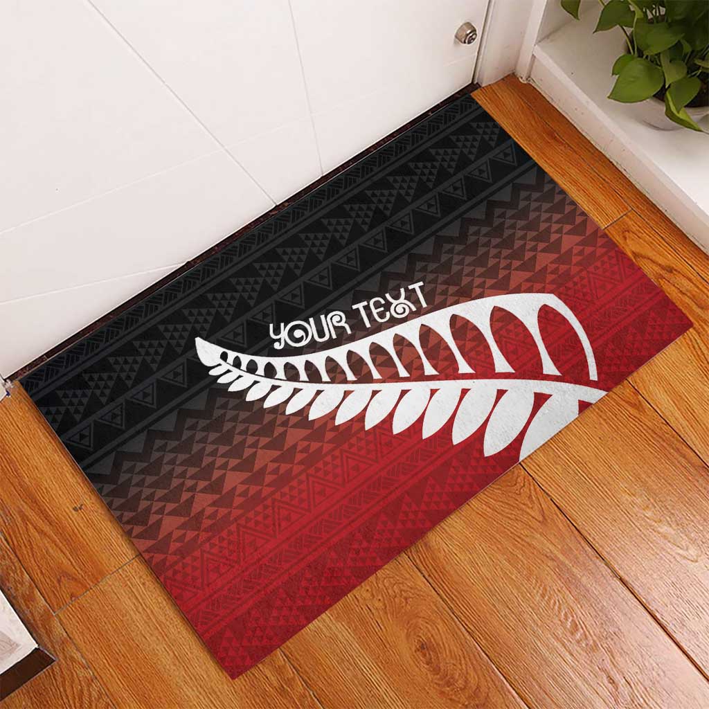 Red Silver Fern Spirit Taniko Tukutuku Personalised Rubber Doormat LT9 - Polynesian Pride