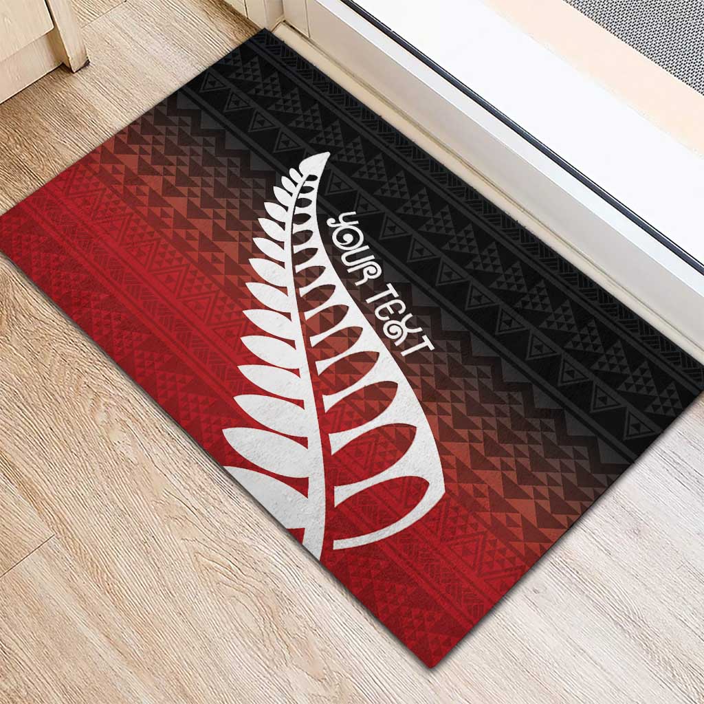 Red Silver Fern Spirit Taniko Tukutuku Personalised Rubber Doormat LT9 - Polynesian Pride