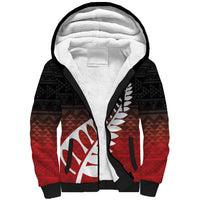 Red Silver Fern Spirit Taniko Tukutuku Personalised Sherpa Hoodie LT9 Unisex Red - Polynesian Pride