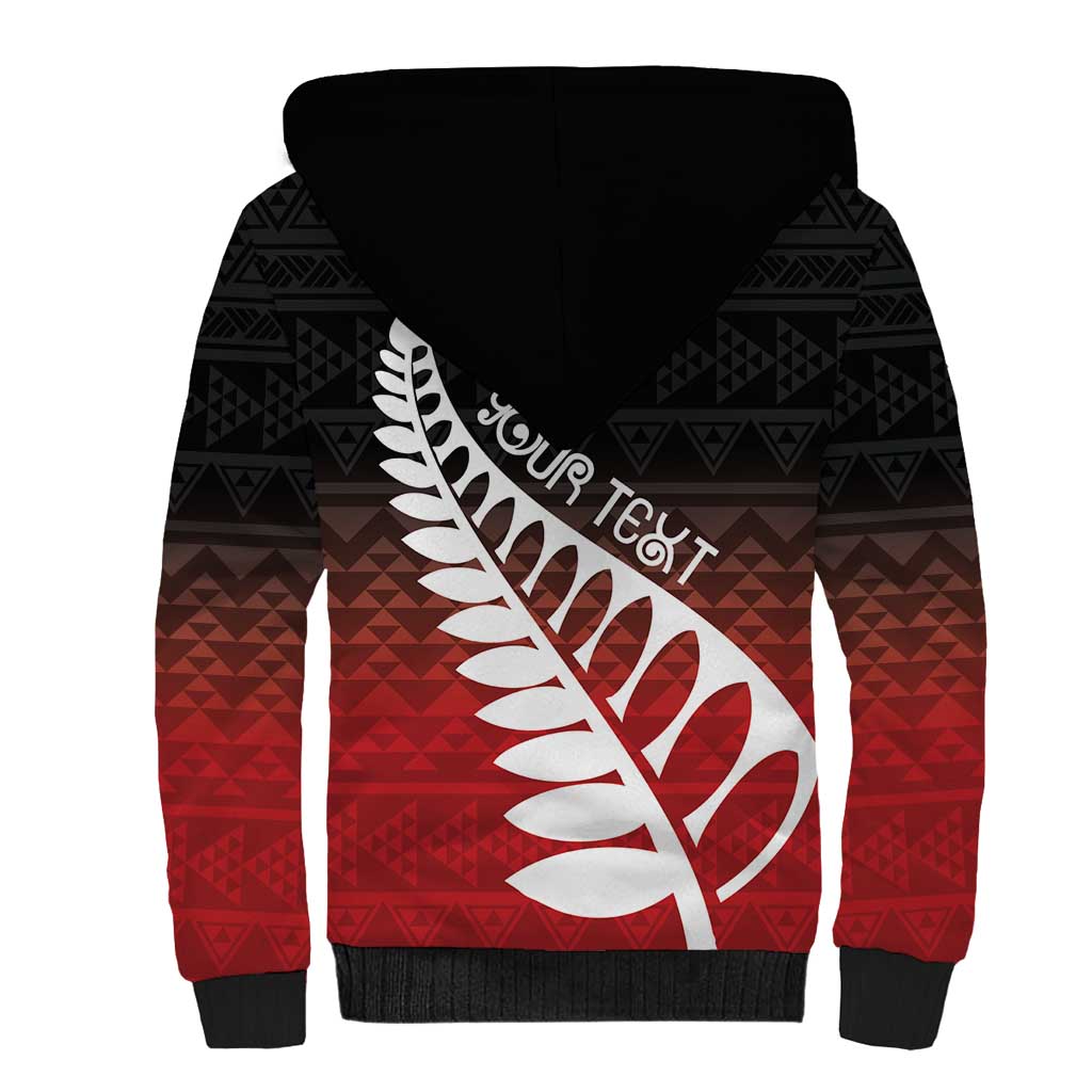 Red Silver Fern Spirit Taniko Tukutuku Personalised Sherpa Hoodie LT9 - Polynesian Pride