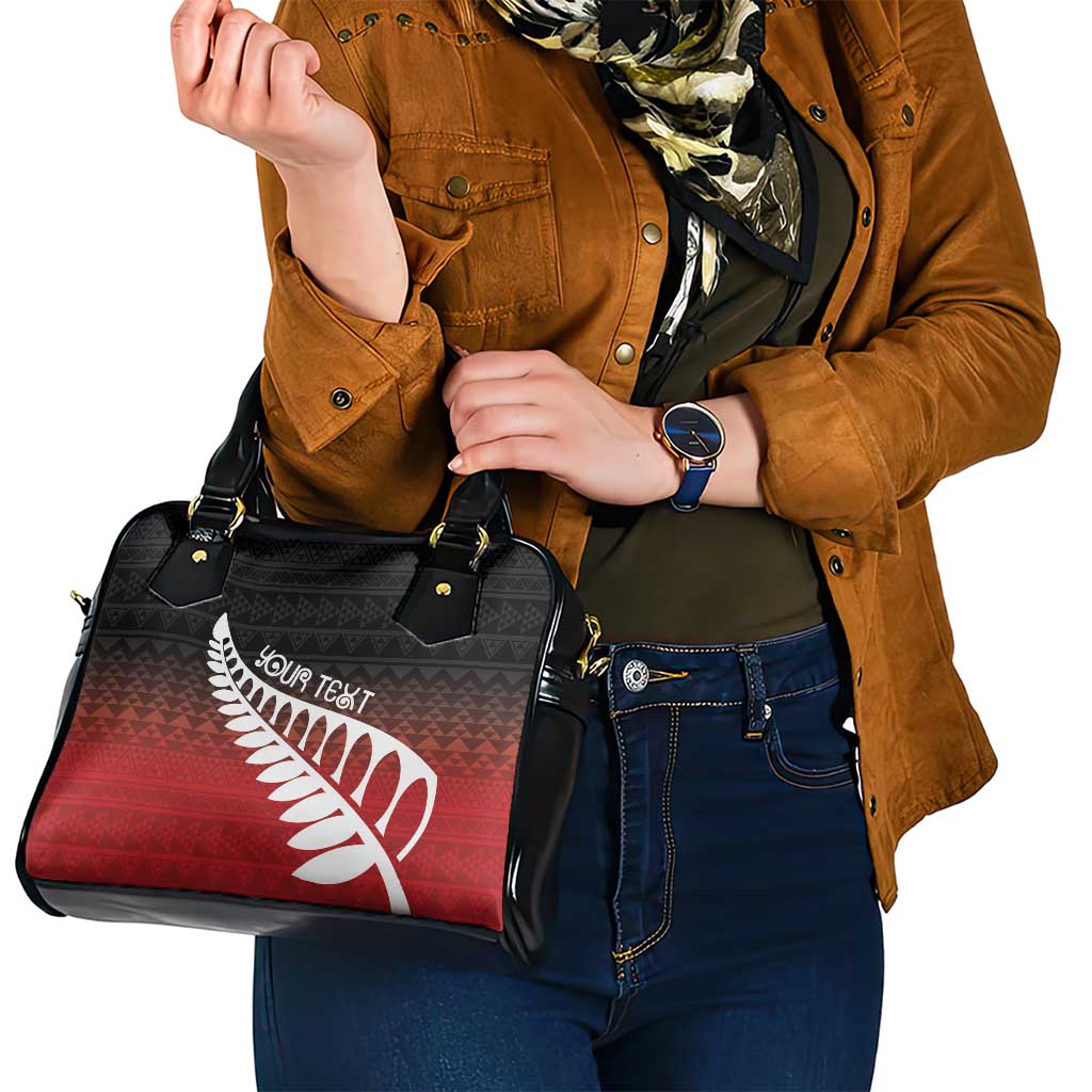 Red Silver Fern Spirit Taniko Tukutuku Personalised Shoulder Handbag