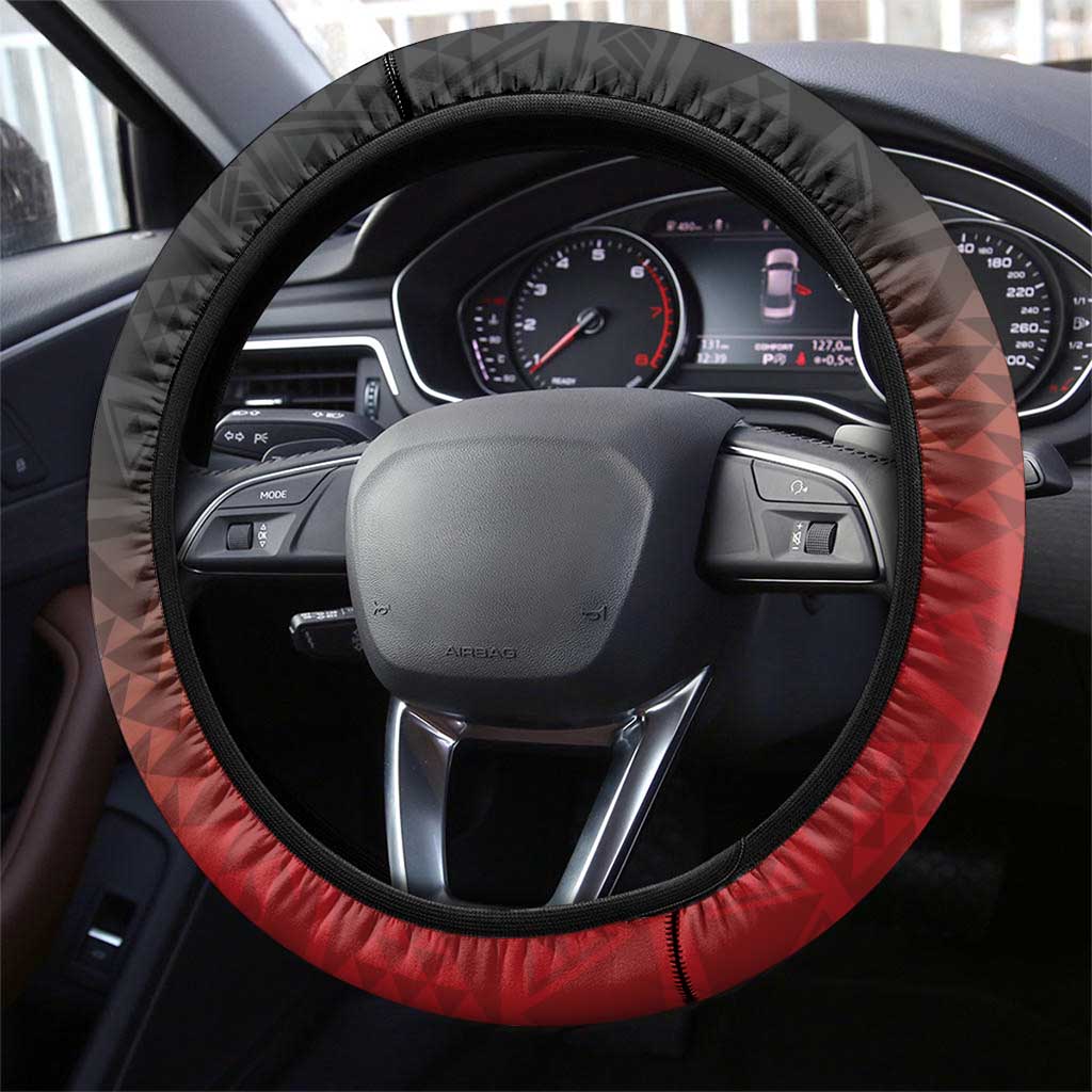 Red Silver Fern Spirit Taniko Tukutuku Steering Wheel Cover LT9 - Polynesian Pride