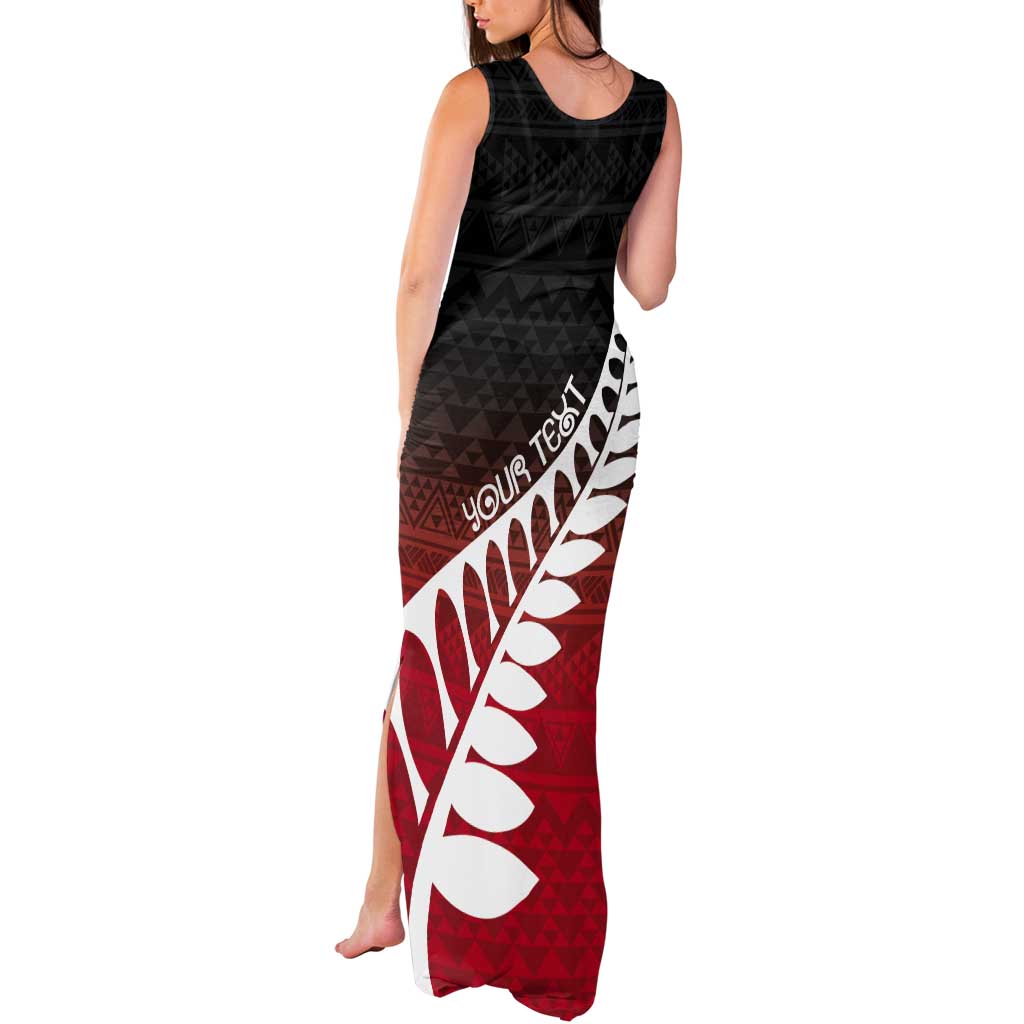 Red Silver Fern Spirit Taniko Tukutuku Personalised Tank Maxi Dress