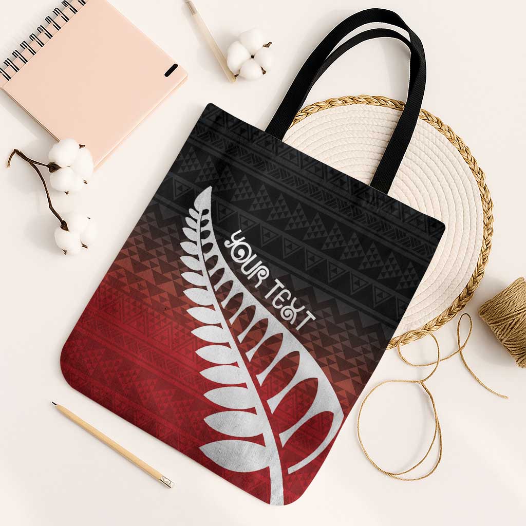 Red Silver Fern Spirit Taniko Tukutuku Personalised Tote Bag - Polynesian Pride
