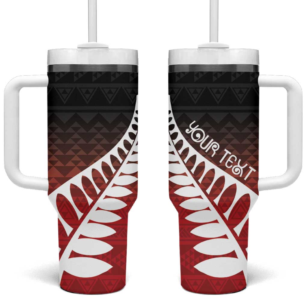 Red Silver Fern Spirit Taniko Tukutuku Personalised Tumbler With Handle LT9 One Size: 40 oz Red - Polynesian Pride