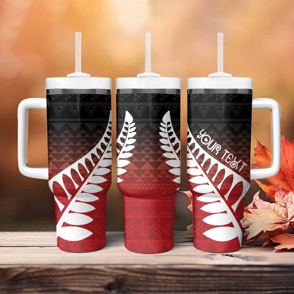 Red Silver Fern Spirit Taniko Tukutuku Personalised Tumbler With Handle LT9 - Polynesian Pride