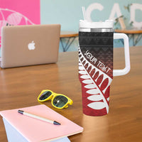 Red Silver Fern Spirit Taniko Tukutuku Personalised Tumbler With Handle LT9 - Polynesian Pride