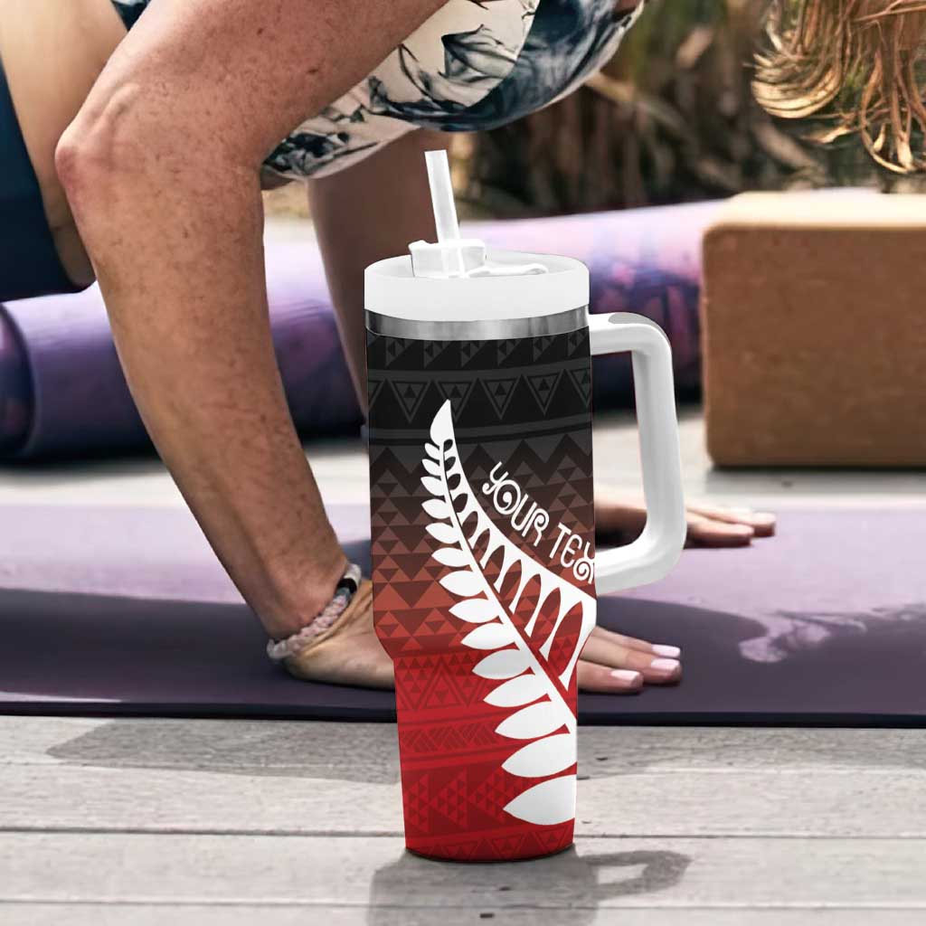Red Silver Fern Spirit Taniko Tukutuku Personalised Tumbler With Handle LT9 - Polynesian Pride