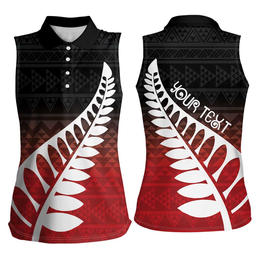 Red Silver Fern Spirit Taniko Tukutuku Personalised Women Sleeveless Polo Shirt