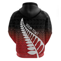 Red Silver Fern Spirit Taniko Tukutuku Personalised Zip Hoodie