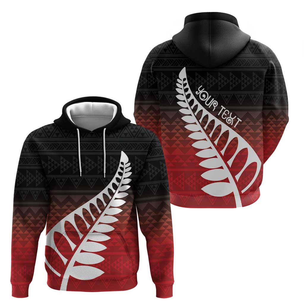 Red Silver Fern Spirit Taniko Tukutuku Personalised Zip Hoodie