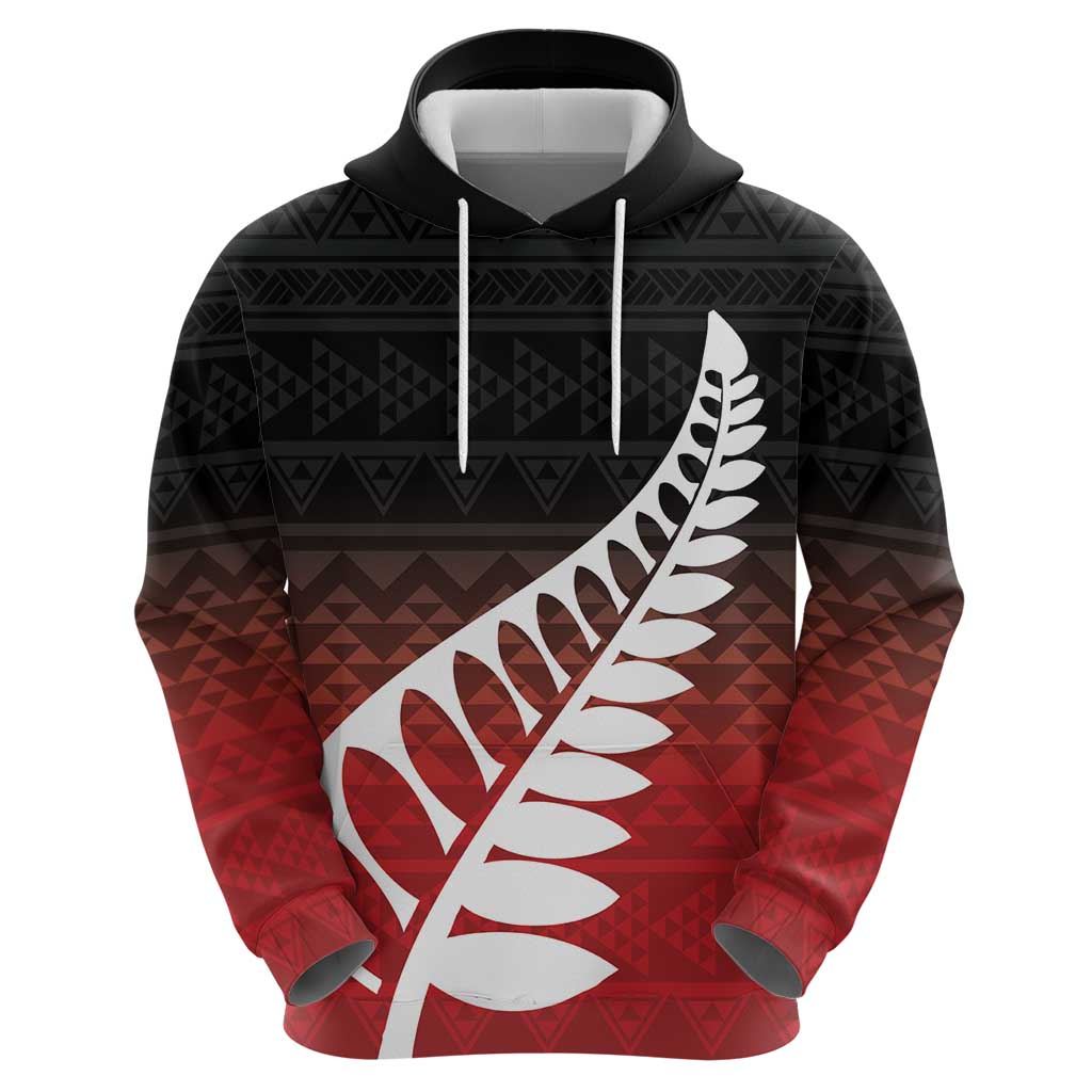 Red Silver Fern Spirit Taniko Tukutuku Personalised Zip Hoodie