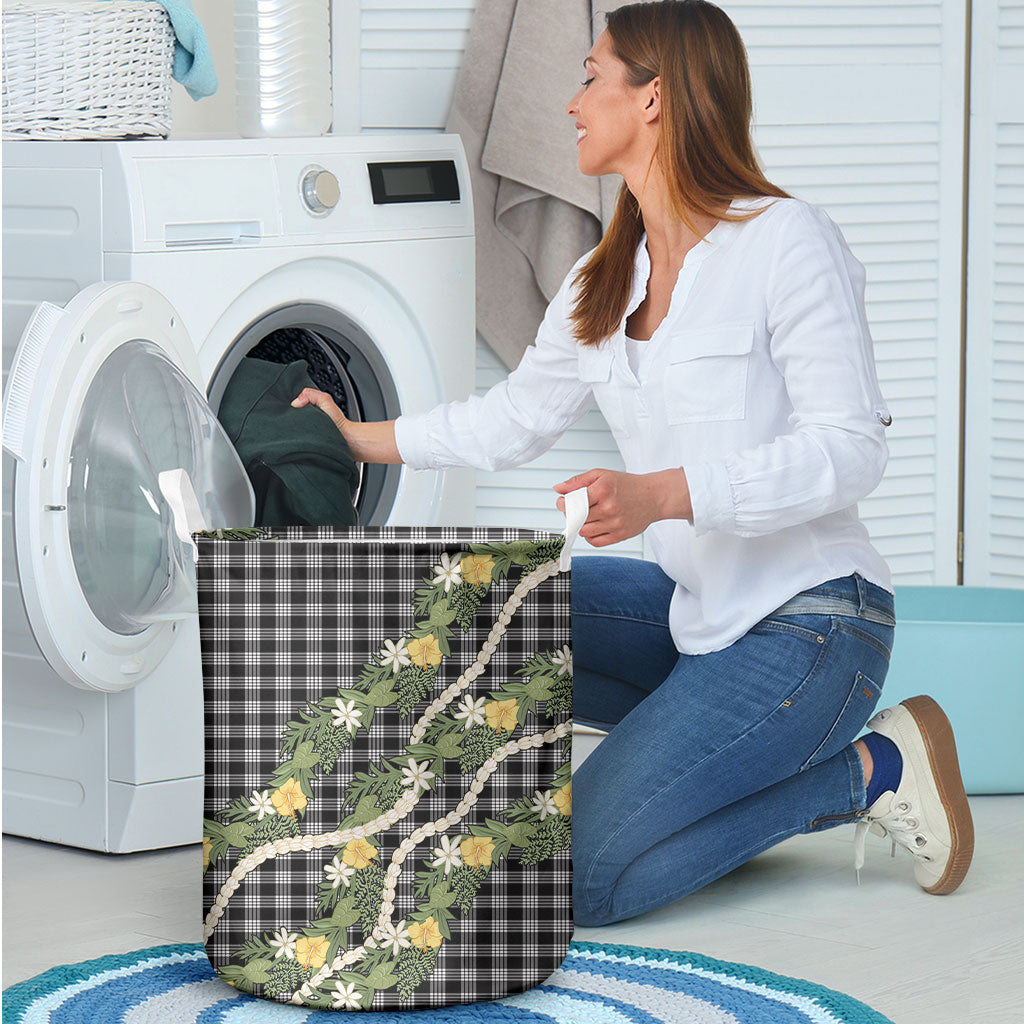 Aloha Puakenikeni Anthurium Pikake Lei Laundry Basket Black Hawaiian Palaka Pattern
