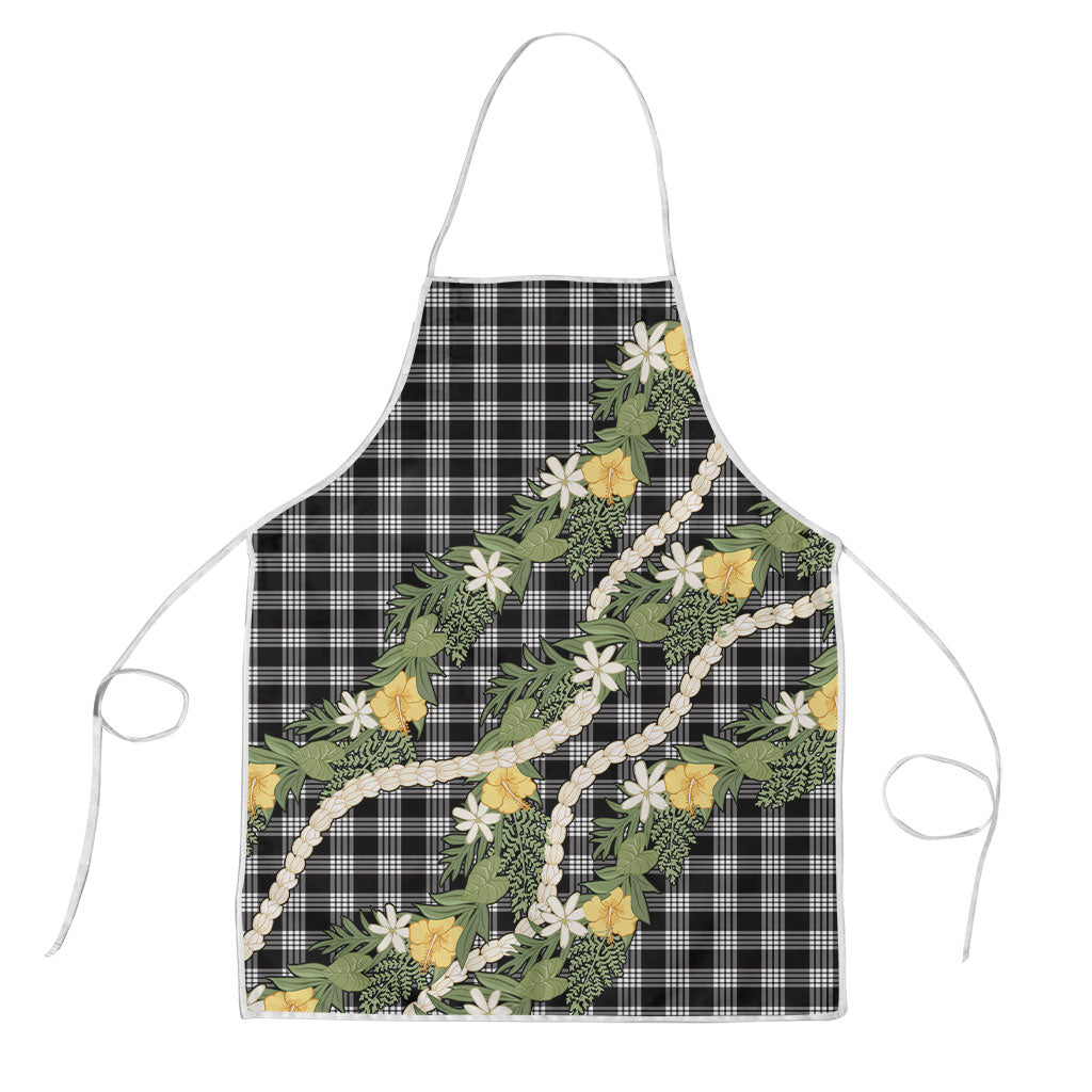 Aloha Puakenikeni Anthurium Pikake Lei Apron Black Hawaiian Palaka Pattern LT9 Black - Polynesian Pride