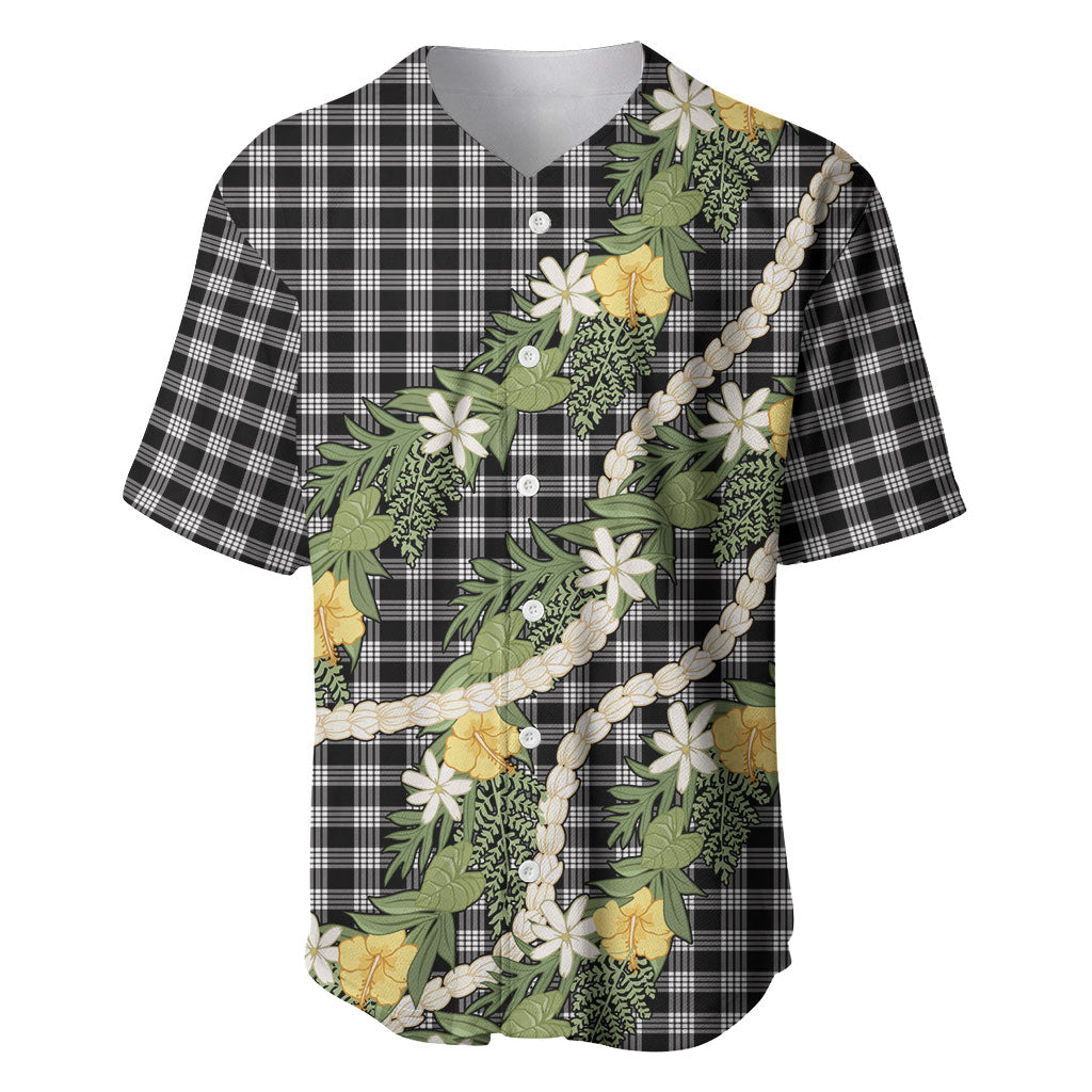 Aloha Puakenikeni Anthurium Pikake Lei Baseball Jersey Black Hawaiian Palaka Pattern LT9 Black - Polynesian Pride