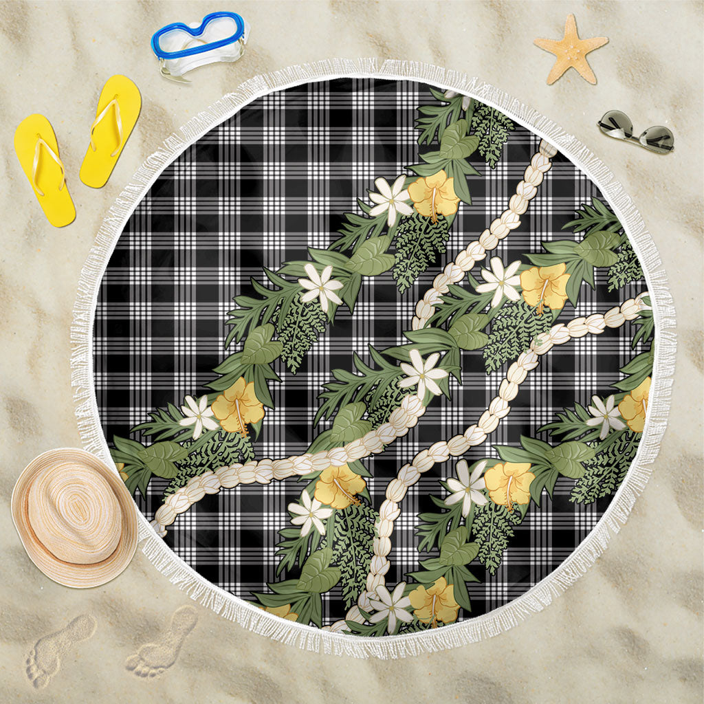 Aloha Puakenikeni Anthurium Pikake Lei Beach Blanket Black Hawaiian Palaka Pattern LT9 One Size 150cm Black - Polynesian Pride
