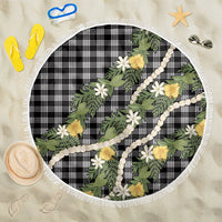Aloha Puakenikeni Anthurium Pikake Lei Beach Blanket Black Hawaiian Palaka Pattern