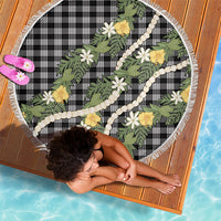 Aloha Puakenikeni Anthurium Pikake Lei Beach Blanket Black Hawaiian Palaka Pattern