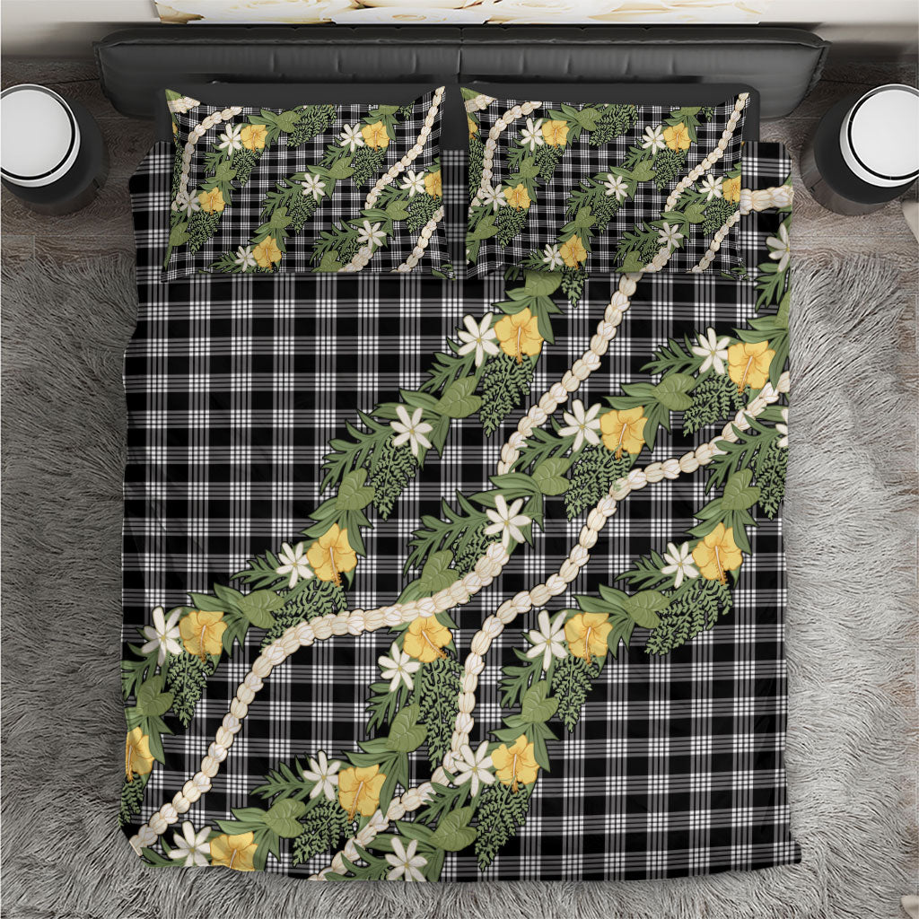Aloha Puakenikeni Anthurium Pikake Lei Bedding Set Black Hawaiian Palaka Pattern LT9 Black - Polynesian Pride