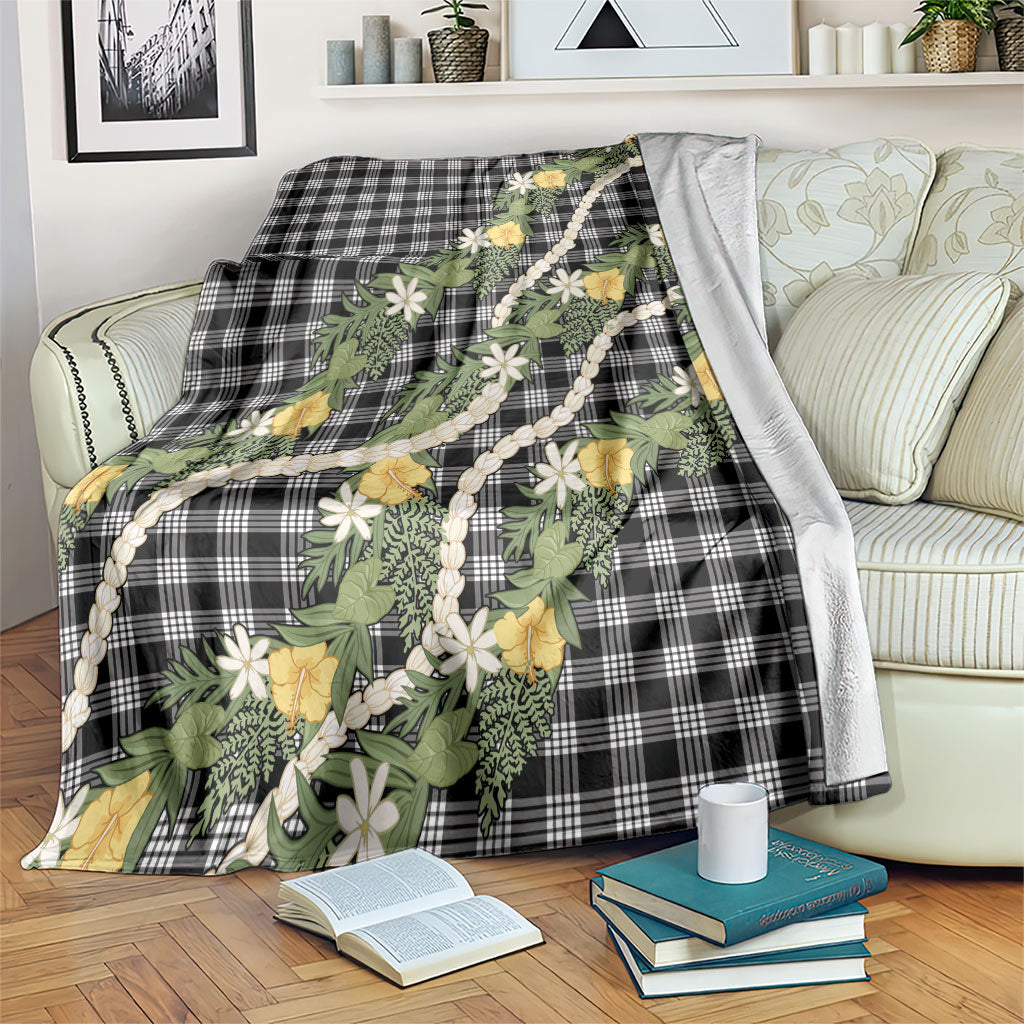 Aloha Puakenikeni Anthurium Pikake Lei Blanket Black Hawaiian Palaka Pattern