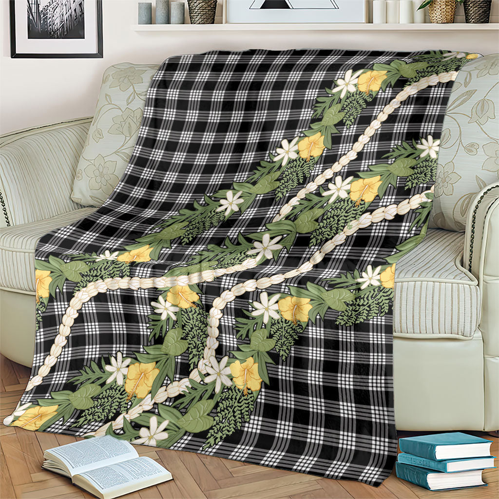 Aloha Puakenikeni Anthurium Pikake Lei Blanket Black Hawaiian Palaka Pattern