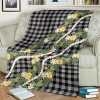 Aloha Puakenikeni Anthurium Pikake Lei Blanket Black Hawaiian Palaka Pattern