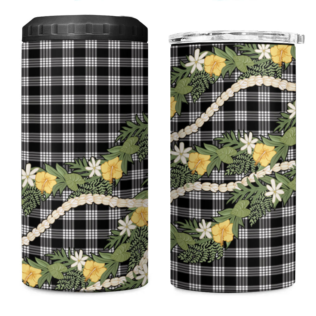 Aloha Puakenikeni Anthurium Pikake Lei 4 in 1 Can Cooler Tumbler Black Hawaiian Palaka Pattern LT9 One Size: 16 oz Black - Polynesian Pride