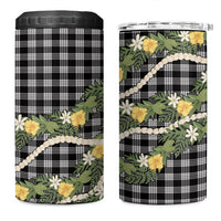 Aloha Puakenikeni Anthurium Pikake Lei 4 in 1 Can Cooler Tumbler Black Hawaiian Palaka Pattern LT9 One Size: 16 oz Black - Polynesian Pride