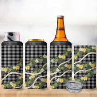 Aloha Puakenikeni Anthurium Pikake Lei 4 in 1 Can Cooler Tumbler Black Hawaiian Palaka Pattern LT9 - Polynesian Pride