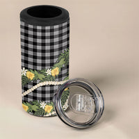 Aloha Puakenikeni Anthurium Pikake Lei 4 in 1 Can Cooler Tumbler Black Hawaiian Palaka Pattern LT9 - Polynesian Pride