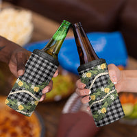 Aloha Puakenikeni Anthurium Pikake Lei 4 in 1 Can Cooler Tumbler Black Hawaiian Palaka Pattern LT9 - Polynesian Pride