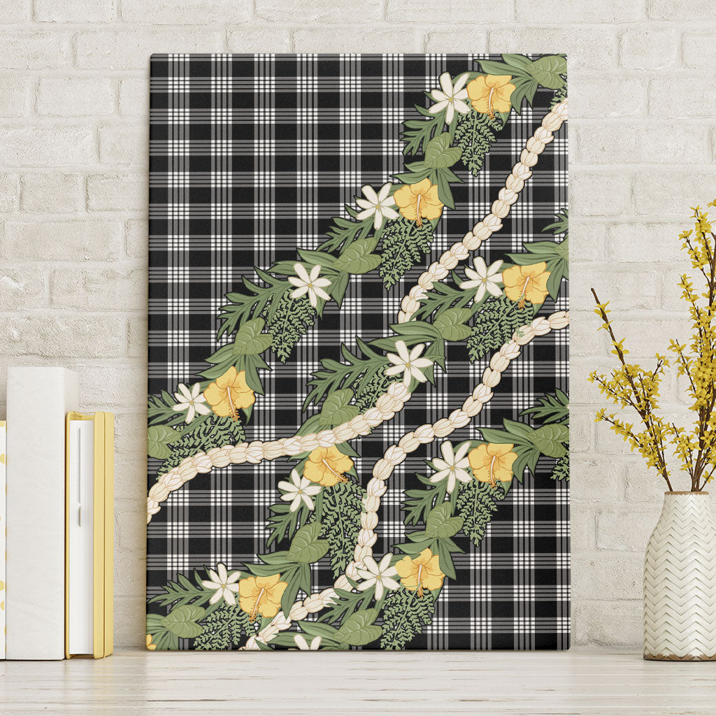 Aloha Puakenikeni Anthurium Pikake Lei Canvas Wall Art Black Hawaiian Palaka Pattern LT9 Without Frame Black - Polynesian Pride