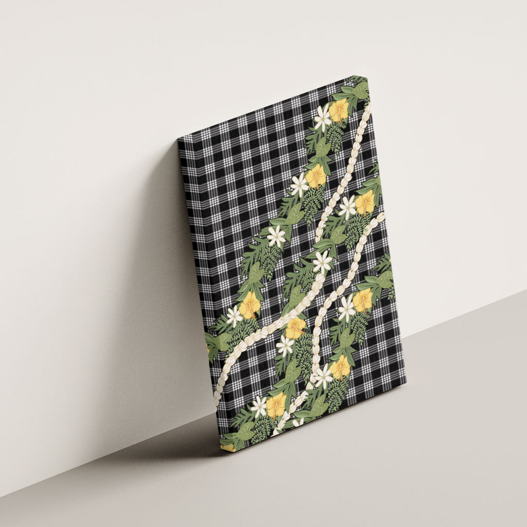 Aloha Puakenikeni Anthurium Pikake Lei Canvas Wall Art Black Hawaiian Palaka Pattern