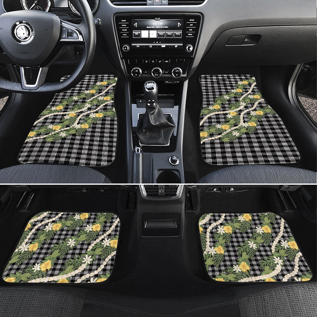 Aloha Puakenikeni Anthurium Pikake Lei Car Mats Black Hawaiian Palaka Pattern LT9 Set 4pcs Black - Polynesian Pride