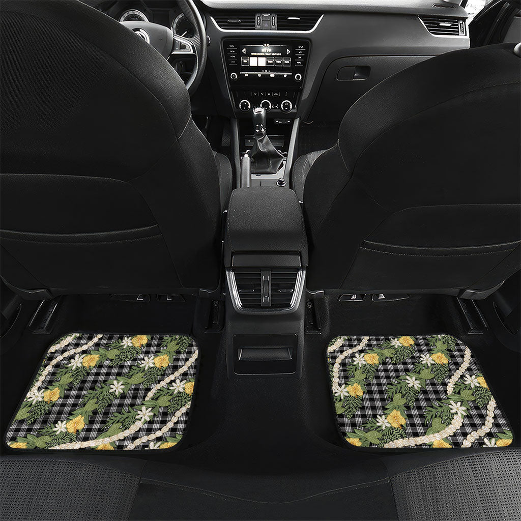 Aloha Puakenikeni Anthurium Pikake Lei Car Mats Black Hawaiian Palaka Pattern LT9 Set 2pcs - Back Black - Polynesian Pride
